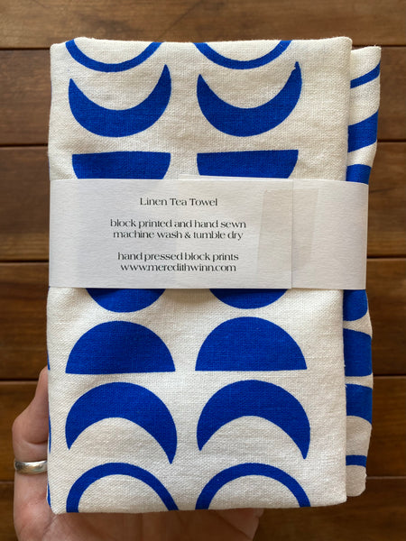 Linen Tea Towel - blue moon