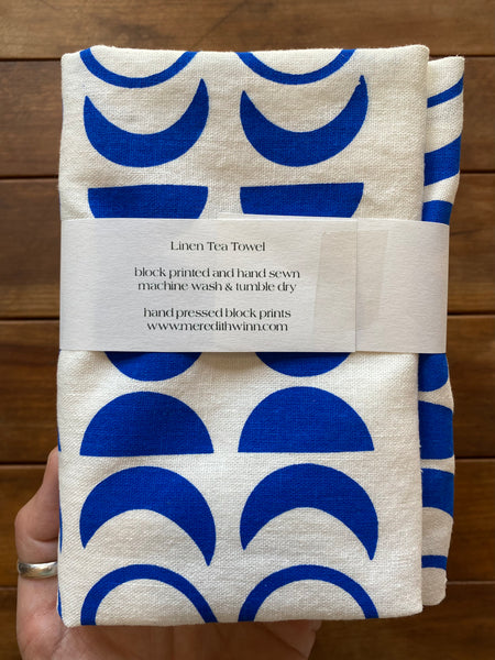 Linen Tea Towel - blue moon