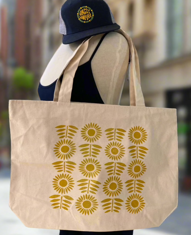 Zippered Bag- (Natural) Sunflowers
