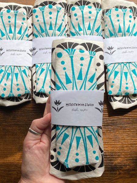 Cloth Dish Covers - Sunflower set (8.5" turquoise, 10.5" black)
