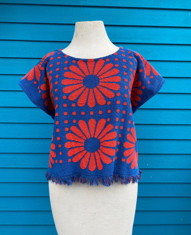 blue/red flower terry top - size M/L