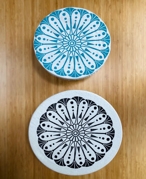 Cloth Dish Covers - Sunflower set (8.5" turquoise, 10.5" black)