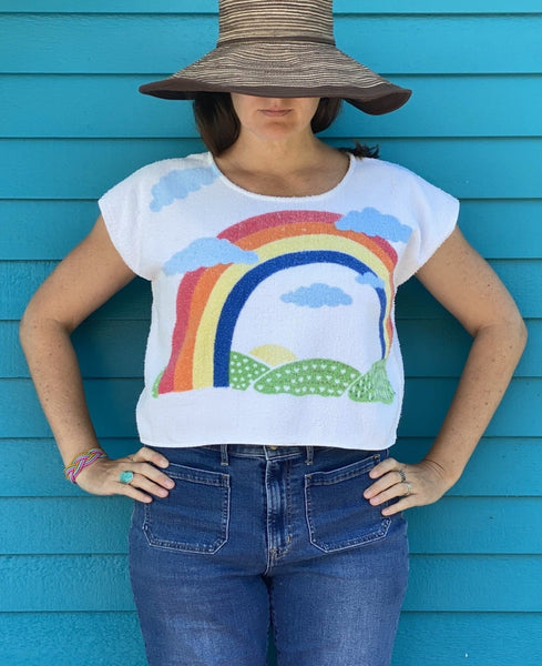 rainbow terry top - size XS/S/M